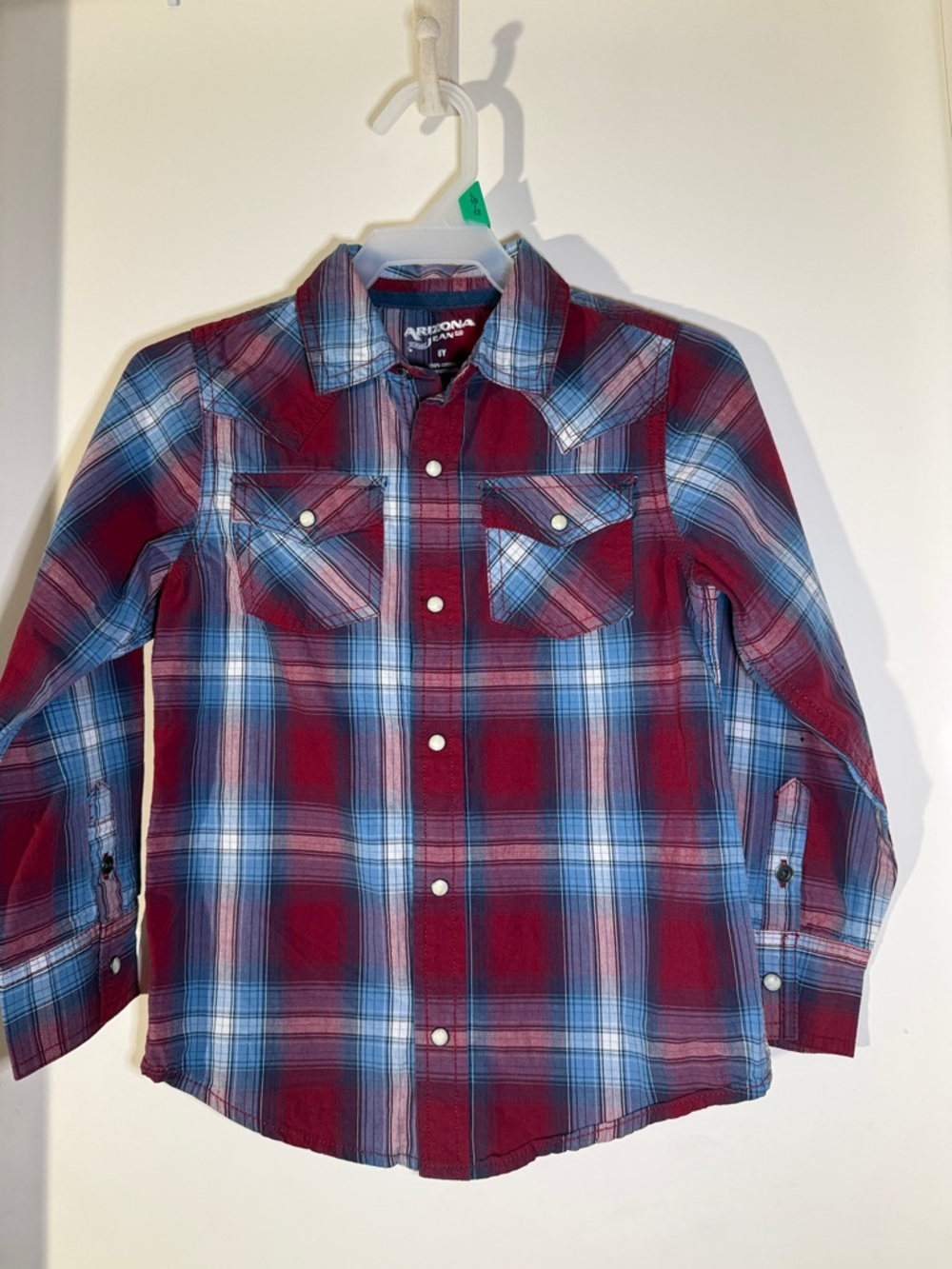 Arizona Jean Company Burgundy & Blue Plaid Button-Up Shirt